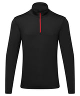 Men's TriDri® recycled long sleeve brushed back ¼ zip — Black/Red