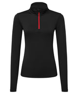Women's TriDri® recycled long sleeve brushed back ¼ zip — Black/Red