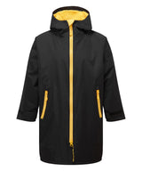 Kids TriDri® Recycled all-seasons waterproof changing robe — Black/Sun Yellow