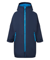 Kids TriDri® Recycled all-seasons waterproof changing robe — Navy/Sapphire