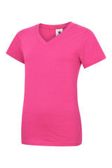 Ladies Classic V Neck T Shirt — Hot Pink