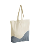 Organic cotton wave print maxi tote — Natural/Blue Grey