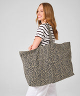 Leopard print canvas oversized tote bag — lifestyle