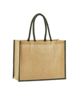 Natural starched jute classic shopper — Natural/Olive Green