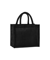 Natural starched jute midi tote — Black/Black