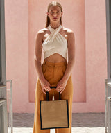 Natural starched jute midi tote — lifestyle