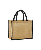 Natural starched jute midi tote — Natural/Black