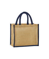 Natural starched jute midi tote — Natural/Navy
