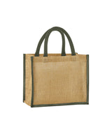 Natural starched jute midi tote — Natural/Olive Green