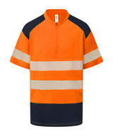 Hi-vis mandarin collar zip neck comfort trim polo (HVJ230) — Hi-vis Orange/Navy