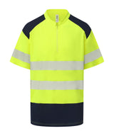 Hi-vis mandarin collar zip neck comfort trim polo (HVJ230) — Hi-vis Yellow/Navy