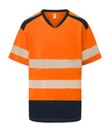 Hi-vis mandarin collar comfort trim t-shirt (HVJ430) — Hi-vis Orange/Navy