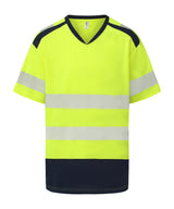 Hi-vis mandarin collar comfort trim t-shirt (HVJ430) — Hi-vis Yellow/Navy