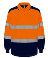 Hi-vis two-tone long sleeve polo (HVJ330) — Hi-vis Orange/Navy