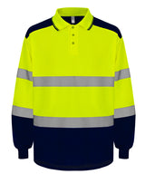 Hi-vis two-tone long sleeve polo (HVJ330) — Hi-vis Yellow/Navy
