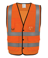 Hi-vis superior open mesh button waistcoat (HVW860) — Hi-vis Orange