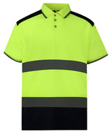 Hi-vis two-tone polo shirt (HVJ220) — Yellow/Navy