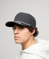 YP Classics 5-panel snapback cap with perforations and braided rope — lifestyle