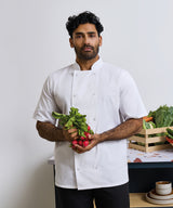 Studded front short sleeve chef's jacket — lifestyle 2