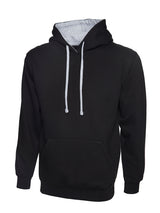 Uneek Contrast Hooded Sweatshirt (UC507) — Black/Heather Grey