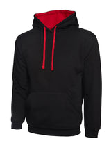 Uneek Contrast Hooded Sweatshirt (UC507) — Black/Red