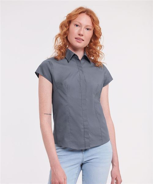 Women's Cap Sleeve Poly/Cotton Fitted Poplin Shirt